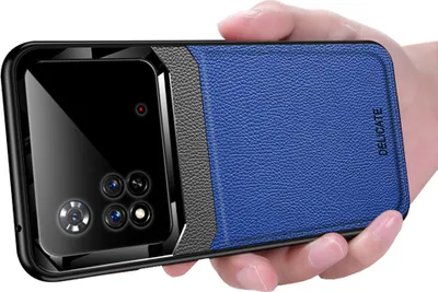 Produktbild von Xiaomi Poco M4 4G Hülle, TPU Stossfest Anti-rutsch Leder Glas Len Hybrid Schutzhülle für Xiaomi Poco M4 4G Blau