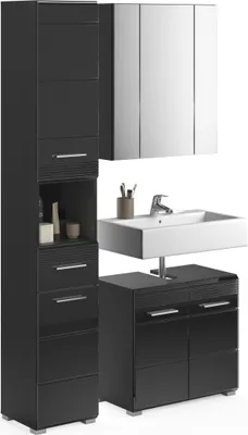 Produktbild von Badezimmer-Set >Linus< in Schwarz Hochglanz - 105x182x34cm (BxHxT)