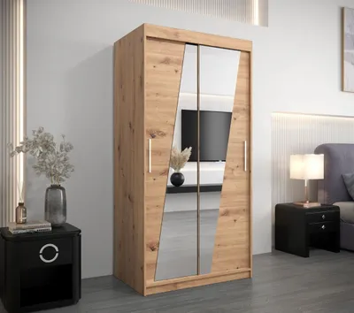 Obrázek produktu pro Šatní skříň se zrcadly ERIKA - šířka 100 cm, dub artisan