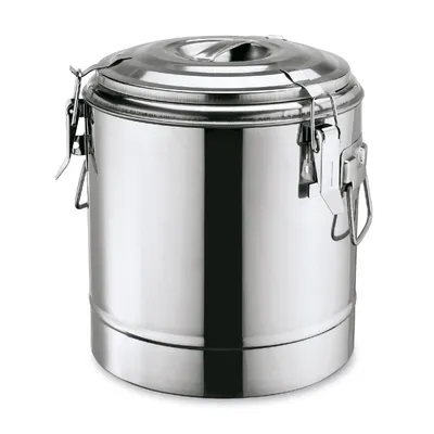 Produktbild von Thermospeisetransportbehälter mit Deckel, 3 Verschlussklammern und 2 Fallgriffen 12 L, Chromnickelstahl silber
