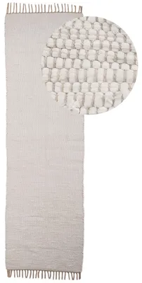Produktbild von Flickenteppich Kelim Chindi Uni Läufer Weiß 70x240 cm, handgewebt | Fleckerlteppich aus Baumwolle für Wohnzimmermit Fransen