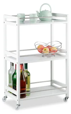 Produktbild von Küchenwagen – 3 Etagen – Bambus, MDF und Stahl – Weiß – 80,5 x 51 x 30 cm
