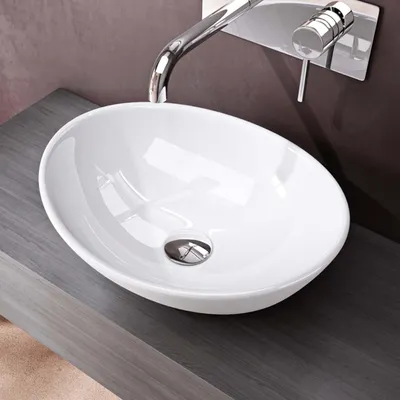 Immagine prodotto di doporro Lavabo da Appoggio Ovale in Vetroceramica Bianco Lucido 42 cm Lavandino Bagno Moderno con Rivestimento Nano per Bagno e WC Ospiti - Brš¹ssel205