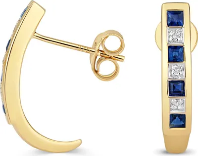 Produktbild von Funkelndes Feuer Elegante 9 Karat (375) Gold Diamant Paar Ohrringe Brillant-Schliff H - PK mit Saphir - 16mm*3mm; TRS35536