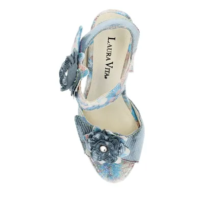Produktbild von Laura Vita Damen Sandalette Blüte High Heel Klettverschluss Strass Hicao 624, Größe:38 EU, Farbe:Blau