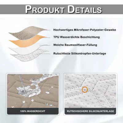 Produktbild von Sofa Bezug Wasserdicht für 1/2/3-Sitzer Rutschfest mit Seitentaschen Band Silikonpunkt, Sofa Überzug Sofaschoner Kratzfest Geometrisch, Khaki 3-Sitzer