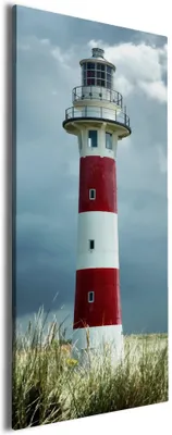 Produktbild von Wallario Premium Leinwandbild Leuchtturm am Strand in Größe 50 x 125 cm