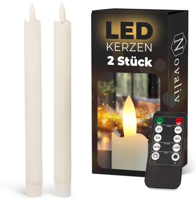 Produktbild von Stabkerzen LED mit Timer WEISS 2er indoor mit 6 Stunden Timer - ECHTWACHS 23cm Höhe für Kerzen 2,2cm Durchmesser 2 AAA Batterien notwendig LED Stabkerzen flackernde Flamme bewegliche Flamme