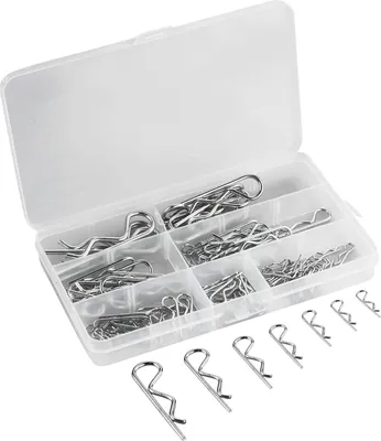 Produktbild von 100 Stück Splinte Sortiment, Edelstahl RC Clips, Splinte, Federstecker Set, Karosserie Clips, Sicherungssplint, Haltestifte Clips für Schlepper, Rasenmäher Autos