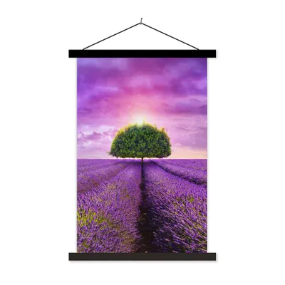 Produktbild von MuchoWow® Textilposter Lavendel - Baum - Lila - Wolken 40x60 cm mit schwarzem Rahmen - Wanddekorationen