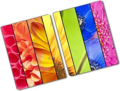 Produktbild von Tulup Glas Herdabdeckplatte - 2x40x52 cm - Glaskeramikkochfeld-Abdeckung Spritzschutz Glasabdeckplatte Kochplattenabdeckung und Schneidebrett - Zweiteilig - Blumen & Pflanzen - Bunte Blumen - Mehrfarbig