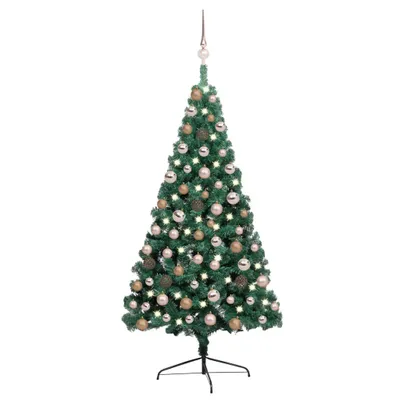 Produktbild von Maison Exclusive - Künstlicher Halb-Weihnachtsbaum Beleuchtung Kugeln Grün 120 cm