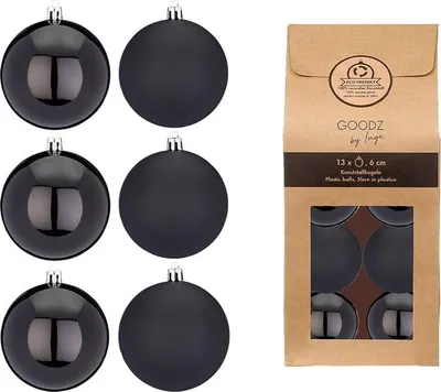 Produktbild von Kunststoff Weihnachtskugeln 13tl 6cm. Schwarz-Mix