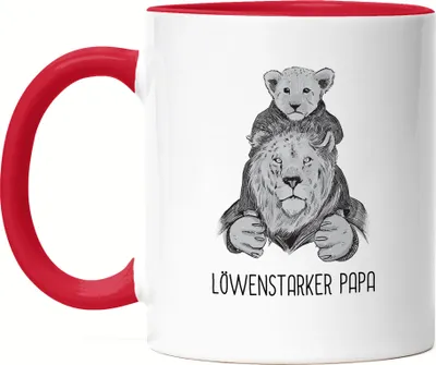 Produktbild von Löwenstarker Papa Tasse Rot SW Spruch Löwenpapa Vatertag Geschenkidee Bester Papa Dad