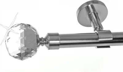 Produktbild von Edelstahl Look Gardinenstange 20mm Deckenträger 1-läufig Kristall Kugel, Länge wählbar D31 E87 R