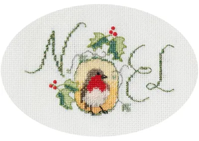 Productafbeelding van Bothy Threads kruisstik-borduurpakket, wenskaart "Noel-roodborstje", telpatroon, Aida 16, 13,3x9 cm
