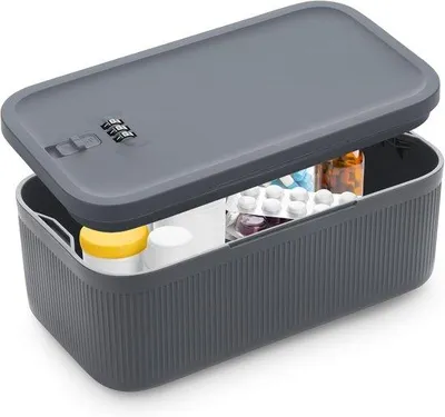Imagen del producto de Caja de almacenamiento con candado numérico, ideal para teléfonos móviles, medicamentos, alimentos, artículos del hogar, refrigerador, oficina, objetos personales, artículos de viaje y regalos. Dimensiones: 23,9 x 13,1 x 9,6 cm