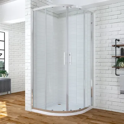 Produktbild von Duschwand Glas 90x90 cm Duschkabine Viertelkreis Runddusche Duschabtrennung Halbrund Schiebetür Sicherheitsglas klar mit Lotus-Effekt Beschichtung Höhe 195cm