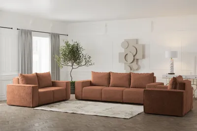 Produktbild von Sofaset Designersofa ESTELLE 3-2-1 in Stoff Abriamo Rostbraun