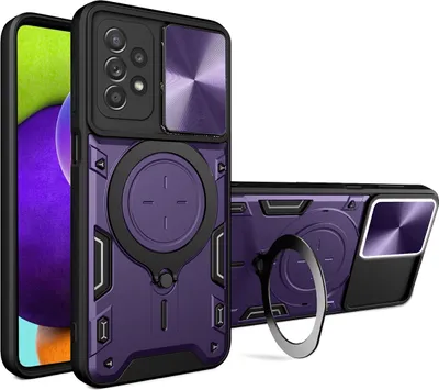 Produktbild von Handyhülle für Samsung Galaxy A52 / A52s 5G Dual-Layer Stoßfest Rüstung Hülle mit Dia Kameraschutz und Kreisförmig Ring Ständer Lila
