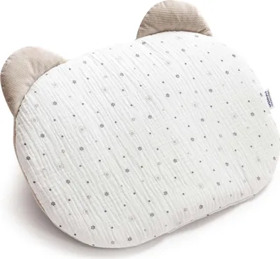 Produktbild von Little Stars Musselin & Ecru Velvet Kissen Teddybär-Kopf 26x36cm