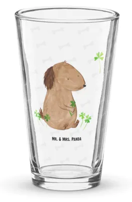 Produktbild von Mr. & Mrs. Panda Glas Hund Kleeblatt - Transparent - Geschenk, Limonadenglas, Tumbler, Motivation, Glück, Cocktailglas, Longdrinkglas, Sprüche, Viel, Bierglas