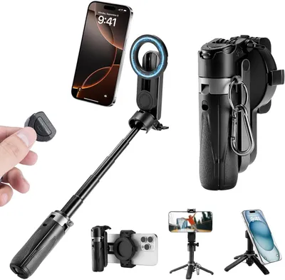 Produktbild von 4 in 1 Selfie Stick magnetisch, Mini Stativ, Fernauslöser, Kaltschuh
