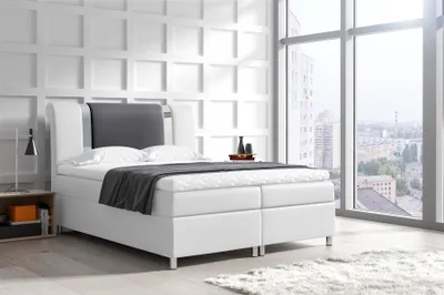 Produktbild von Boxspringbett Schlafzimmerbett NATHAN 180x200cm Kunstl. Weiss-Schwarz