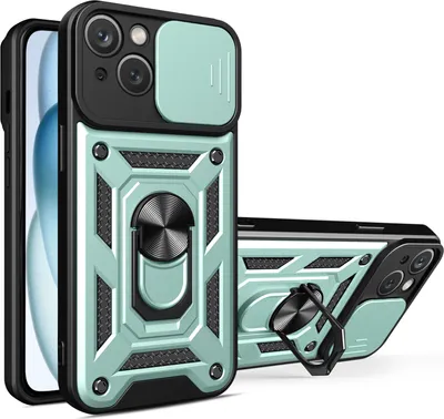 Produktbild von iPhone 15 Hülle mit Magnetische Ring Ständer Halter Dia Kameraschutz TPU Bumper Silikon Schutzhülle für iPhone 15 Grün