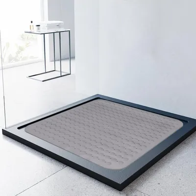 Immagine prodotto di Tappetino antiscivolo per doccia, 80x80 cm, grigio, quadrato, in PVC, con ventose e fori di scarico