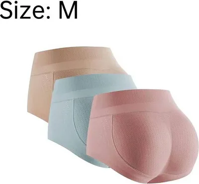 Produktbild von 3 STÜCKE Damen Figurformende Miederhose, Miederhose Gepolsterte Hüfte Enhancer Nahtlose Formgebung, Miederhose mit hoher Taille, rosa+beige+blau, M