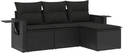 Obrázek produktu pro vidaXL 4dílná zahradní sedací souprava s polštáři Black Poly Rattan
