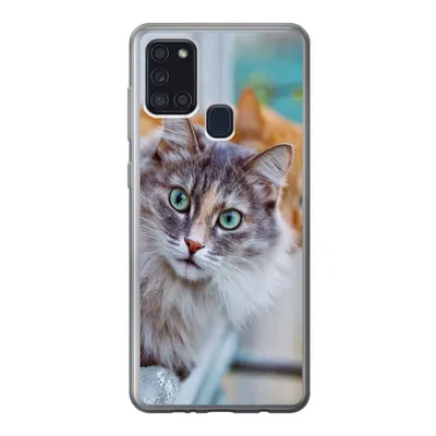 Produktbild von MuchoWow® Handyhülle Schutzhülle Hülle für Samsung Galaxy A21s Katze - Fenster - Katzen Silikon Softcase Handy Hülle - Hartschale