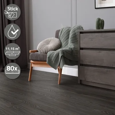 Produktbild von ML-Design Selbstklebende PVC Bodenbelag, 11,15m²/80 Vinyl-Dielen, Eiche Dunkelgrau