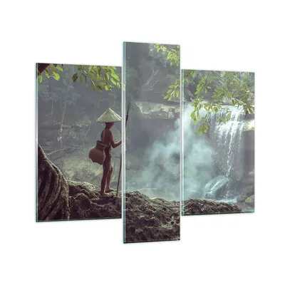Produktbild von Bilder auf glas - 3 Teile - Asien Junge Wasserfall - 95x80cm - Glasbilder - Wandbilder - Bilder - zum Aufhängen bereit - Wanddekoration aus Glas - Glas Bilder - Wandbild auf Glas - GCB95x80-4307