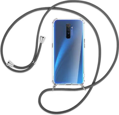 Produktbild von Handykette Backcover-Schutzhülle mit Band (Metall silberfarben) für Realme X2 Pro - dunkelgrau