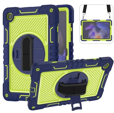 Obrázek produktu pro Hybridní pouzdro na tablet pro Samsung Galaxy Tab A9 Plus, sklopné, do venkovního prostředí, modré/zelené, otočné o 360 stupňů, s poutkem na ruku