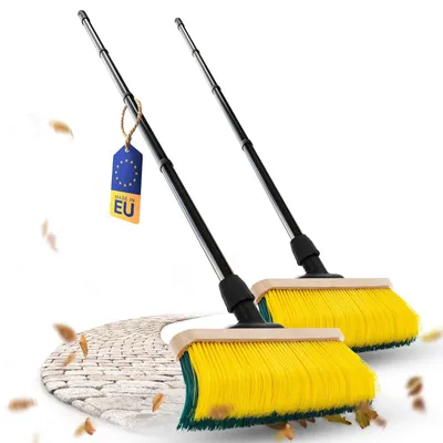 Produktbild von Novaliv 2x Premium Krallenbesen mit Stiel 50cm, Spezialbesen gebogenen Borsten - Ideal als Gartenbesen, Kratzbesen, Kunstrasen Besen, Optimal für Camping, Straßenbesen, Kehrbesen