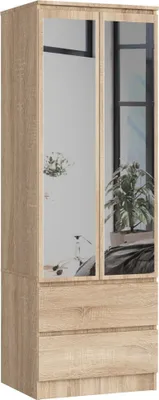 Produktbild von Kleiderschrank AKORD S60 mit Spiegel Sonoma-Eiche 60 cm 2 Türen 2 Schubladen Regal B60 x H180 x T51 cm