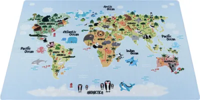 Obrázok produktu pre Play Svetová Mapa protišmykový hrací koberec slučkový vlas obdĺžnik 140x200cm modrá