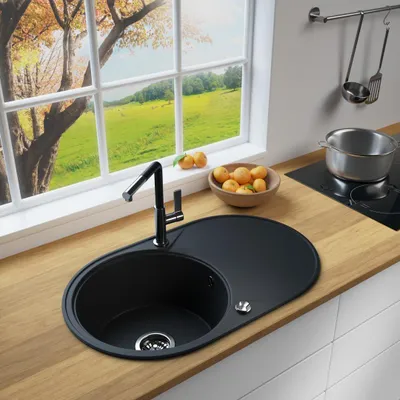 Produktbild von Rein Schwarz ® Antibakterielle Granit Spüle "IDE44" Einbauspüle Küchenspüle Spülbecken (6. Spüle IDE44 + Armatur 1-Deco)