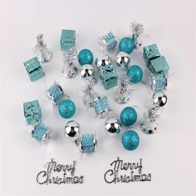 32er Set Weihnachtskugeln, Kunststoff, blau-silber, 80-155 mm