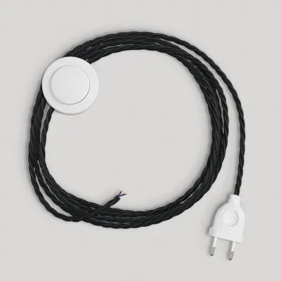 Immagine prodotto di Creative-Cables Cablaggio per piantana con cavo in cotone da 3 m – (Cavo 2x0,75 mm² nero TC04, spina EU e interruttore bianchi) – Conforme a standard di sicurezza