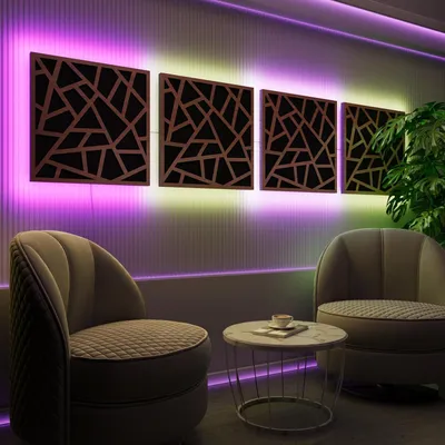 Immagine prodotto di Set da 4 pannelli acustici a LED con effetto RGB Glow per Echo Control | Pannelli fonoassorbenti con retroilluminazione | 4x SKYROSS - Separately-LINE | Noce