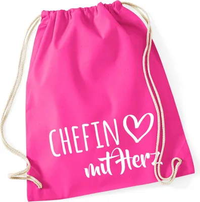 Produktbild von Huuraa Turnbeutel Chefin mit Herz 12 Liter Fuchsia Baumwolle Rucksack Geschenkidee