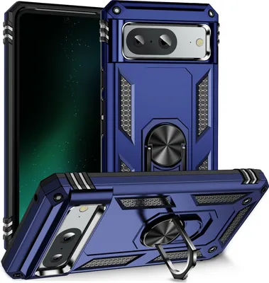 Produktbild von Schutzhülle für Google Pixel 8 Dual Layer Robust Militäre Fallschutz Hülle mit Ringhalterung Ständer Blau