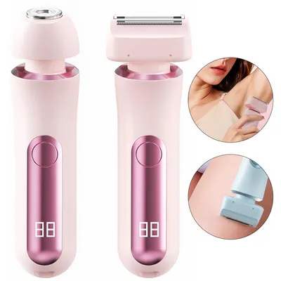 Produktbild von Damen Elektrischer Rasierer, Doppelkopf Nass/Trocken Rasierer, USB Wiederaufladbar, Präzisionsschneider für Beine, Intimbereich & Körper, Rosa