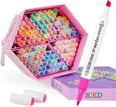 Imagen del producto de Juego de rotuladores a base de alcohol, 120 colores, con doble punta (fina y gruesa), ideal para artistas