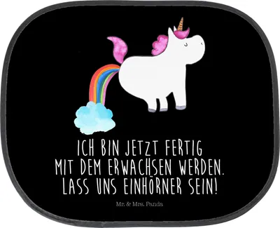 Produktbild von Mr. & Mrs. Panda pkw sonnenschutz Einhorn Pupsen - Schwarz - Geschenk, Auto, Glitzer, Freundin, Autosonnenschutz, Sonnenblende, Lustig, Unicorn, Seitenscheibe, Regenbogen