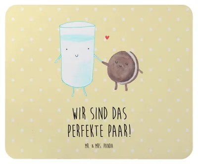 Produktbild von Mr. & Mrs. Panda Mouse Pad Milch Keks - Gelb Pastell - Geschenk, Perfektes Paar, pc mousepad, Lustige Sprüche, Mauspad, Cookie, Kekse, Milk, Kaffee